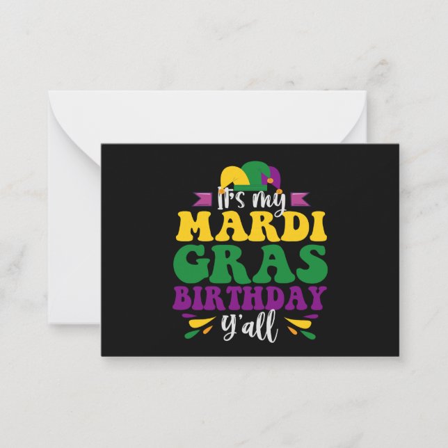 It's My Mardi Gras Birthday Y'all Funny Carnival Note Card (Front)