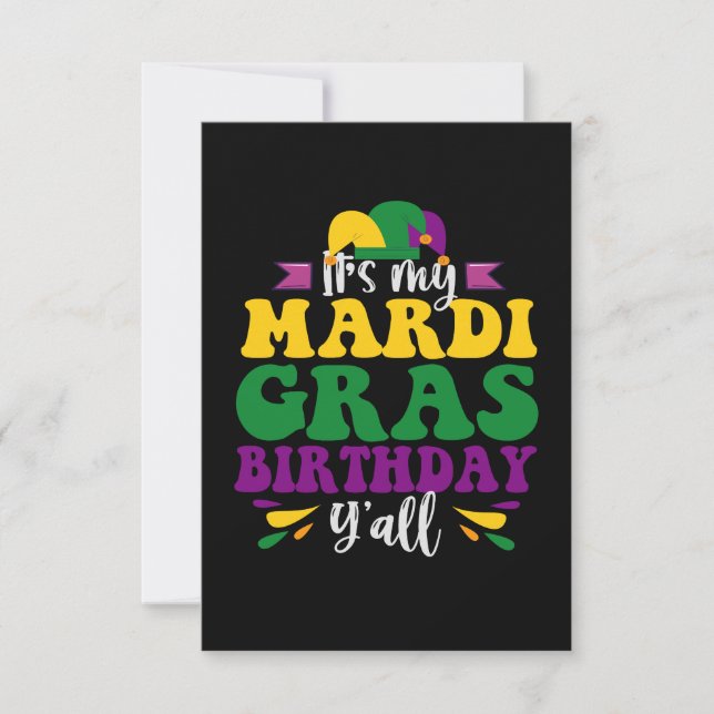 It's My Mardi Gras Birthday Y'all Funny Carnival Thank You Card (Front)