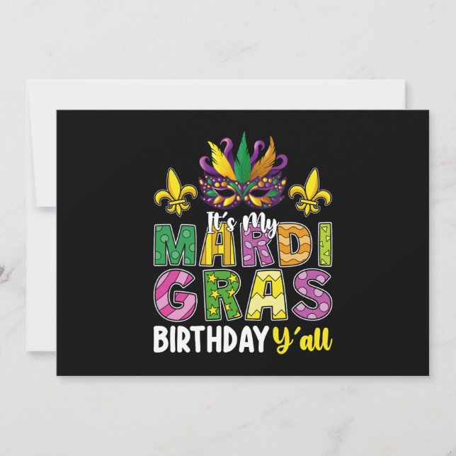 It's My Mardi Gras Birthday Y'all Party Carnival Invitation (Front)