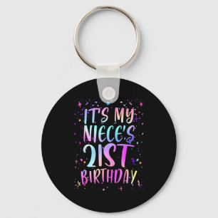 Its My Nieces 21st Birthday Colorful Happy 21 Year Keychain