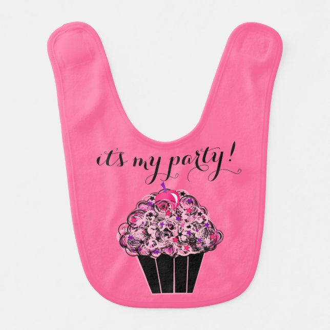 it's my party! baby girl cupcake bib (Front)