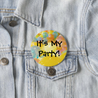 "It's My Party" Colorful Balloons Pinback Button