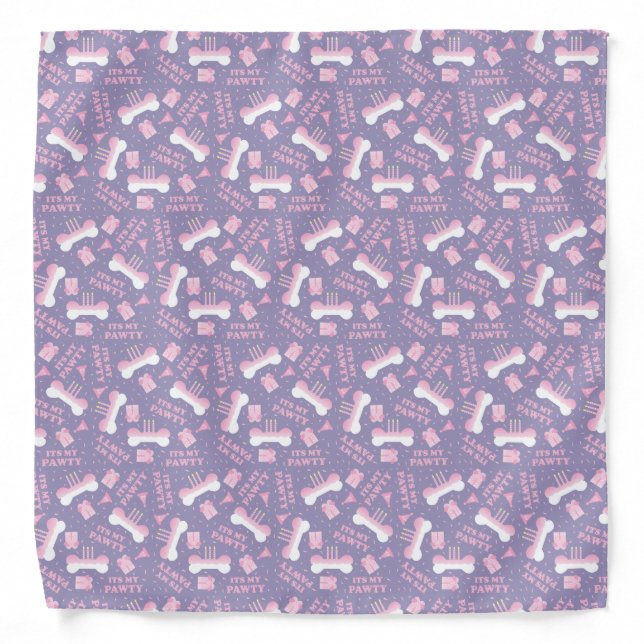 Its My Pawty Dog Birthday Pink Purple Bandana (Front)