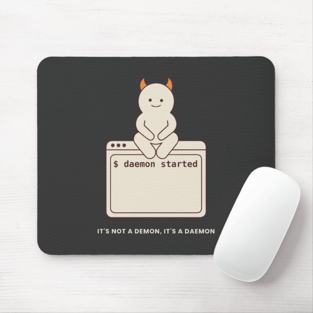 It's Not a Demon It's a Daemon Funny Linux Black Mouse Pad (With Mouse)