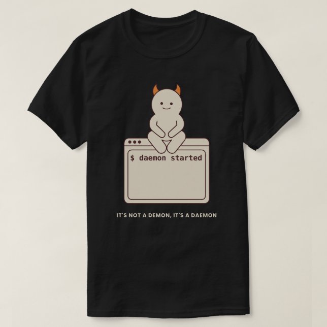 It's Not a Demon It's a Daemon Funny Linux Black T-Shirt (Design Front)