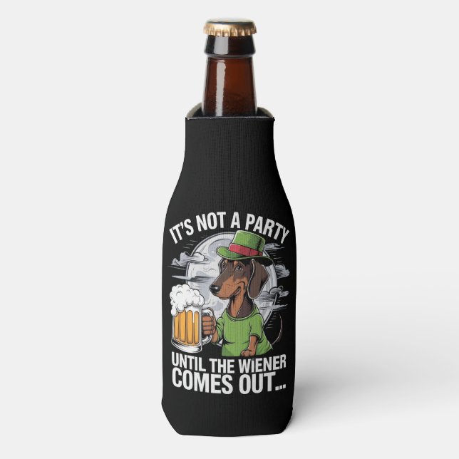 It's Not A Party Until Dachshund Irish Beer Wiener Bottle Cooler (Bottle Front)