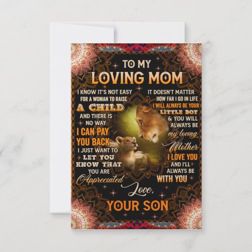 Its Not Easy For A Woman Raise A Child Son To Mom Thank You Card