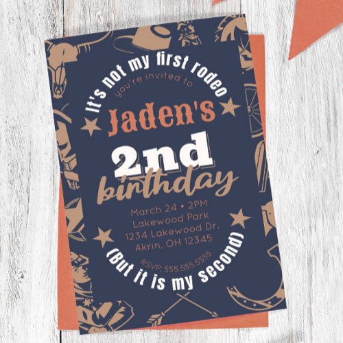 Its Not My First Rodeo Cowboy 2nd Birthday  Invitation
