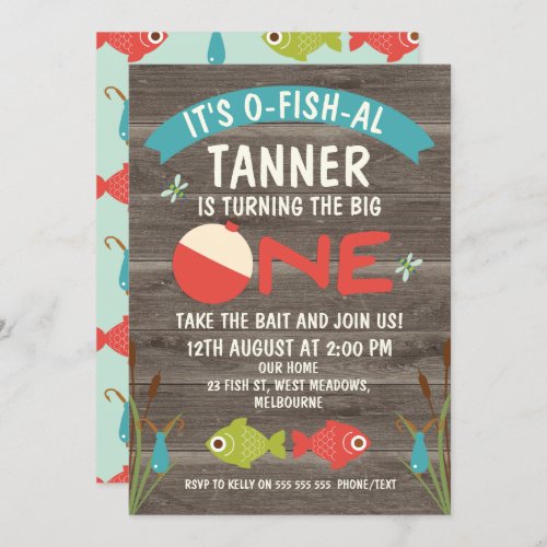 Its O_fish_al Fishing 1st Birthday Invitation