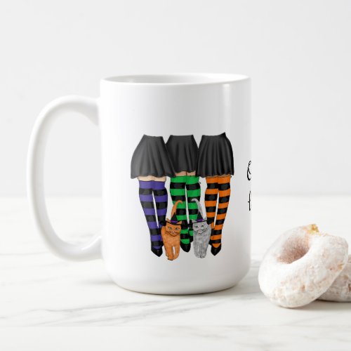 Its October Witches _ Three Witches and Two Cats Coffee Mug