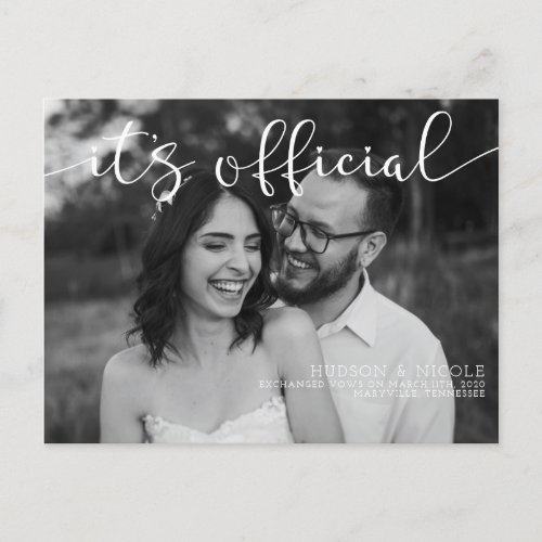 Its Official Elopement Photo Wedding Announcement Postcard