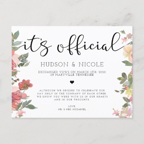 Its Official Elopement Wedding Announcement Postc