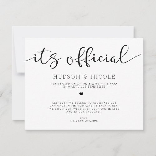 Its Official Elopement Wedding Announcement Postc