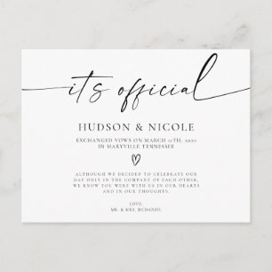 It's Official Elopement Wedding Announcement Postcard