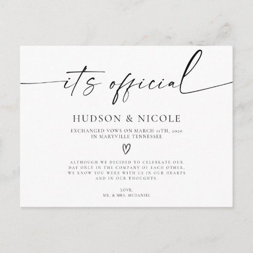 Wedding announcements - Pink Dramatic personalized gifts for you It's official elopement wedding announcement postcard