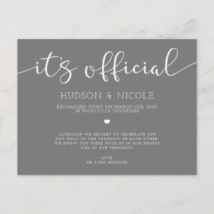 It's Official Elopement Wedding Announcement Postcard