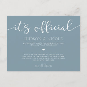 It's Official Elopement Wedding Announcement Postcard