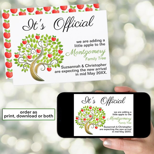 It's Official We're Expecting Apple Tree Template (announcement print and download views)
