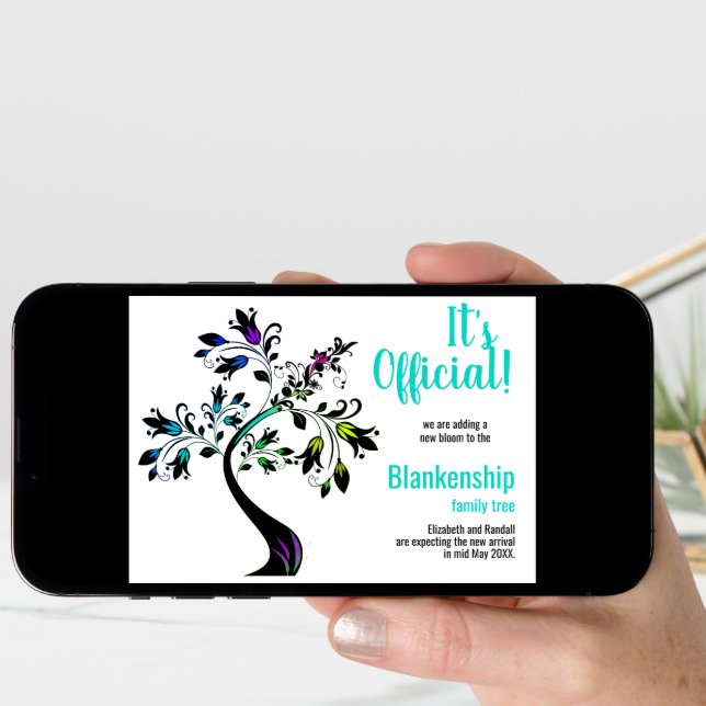 It's Official We're Expecting Flowered Tree Teal  Announcement (Front Digital)