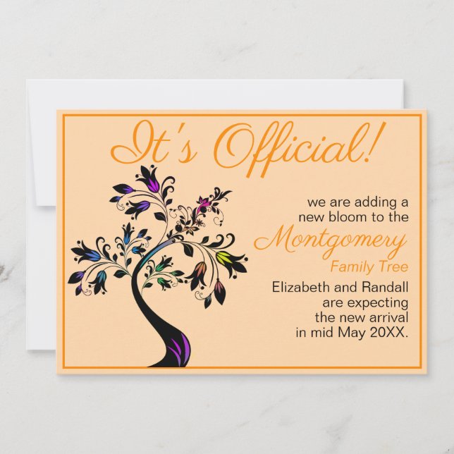 It's Official We're Expecting Flowering Tree Baby Announcement (Front)