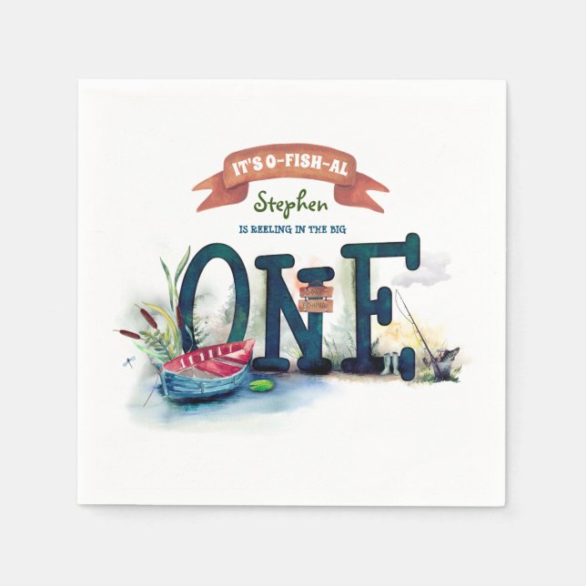 Its OFishAl 1st Birthday Party Napkins (Front)