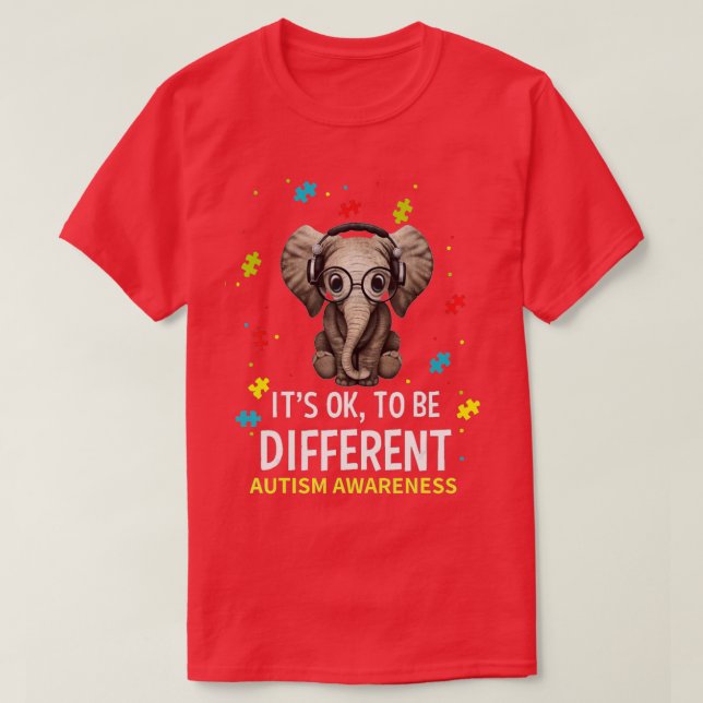 Its Ok o Be Different Autism Awareness Elephant  T-Shirt (Design Front)