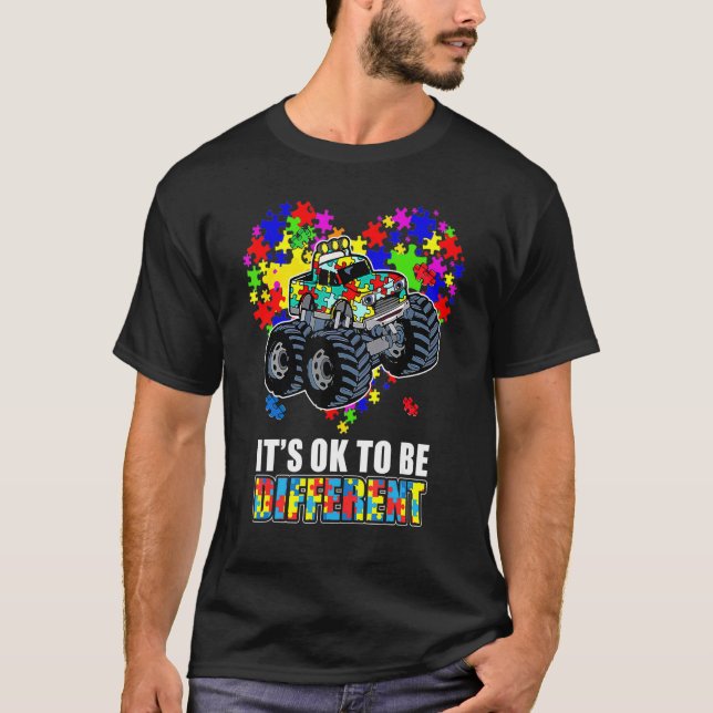 It's Ok To Be Dif Fer Ent Autism Heart Shape Monst T-Shirt (Front)