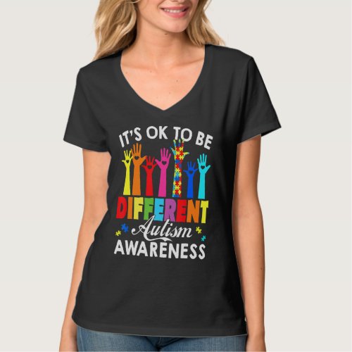 Its Ok To Be Different Autism Awareness Hand Puzz T_Shirt
