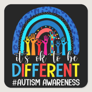It's Ok To Be Different Autism Awareness Leopard R Square Sticker