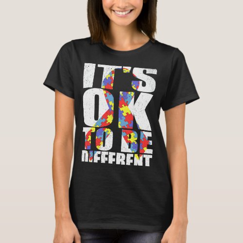 Its Ok To Be Different Autism Awareness Puzzle Rib T-Shirt