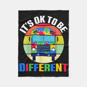 Its Ok To Be Different Autism Awareness School Bus Fleece Blanket