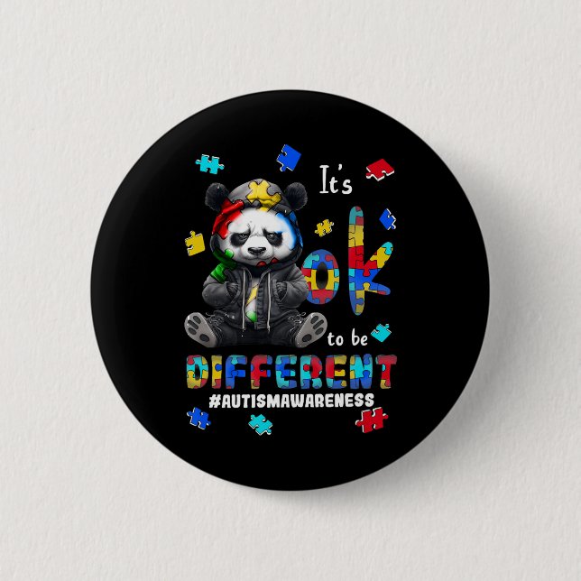 It's Ok To Be Different Autism Panda  Button (Front)