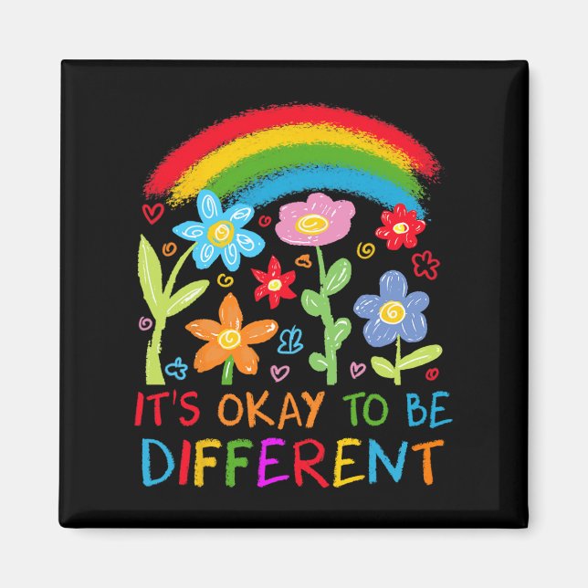 Its Ok To Be Different Autism Rainbow Boho Neurodi Magnet (Front)