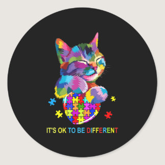 It's Ok To Be Different Cat Autism Awareness lover Classic Round Sticker