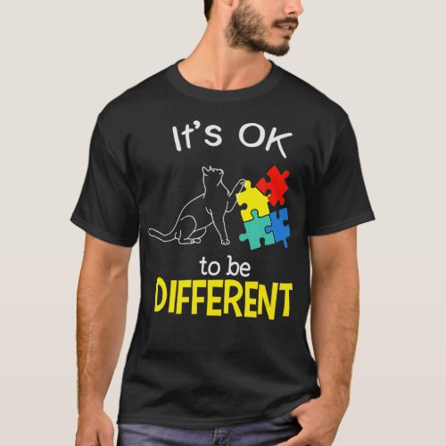 Its Ok To Be Different Cat Puzzle Cute Autism Awar T_Shirt