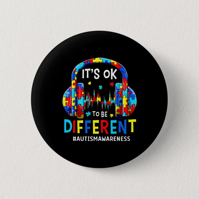 It's Ok To Be Different Cool Autism Awareness Game Button (Front)