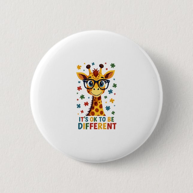 It's Ok To Be Different Giraffe Autism Awareness B Button (Front)