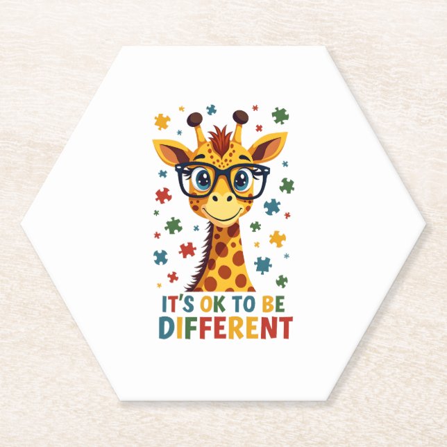 It's Ok To Be Different Giraffe Autism Awareness B Paper Coaster (Front)