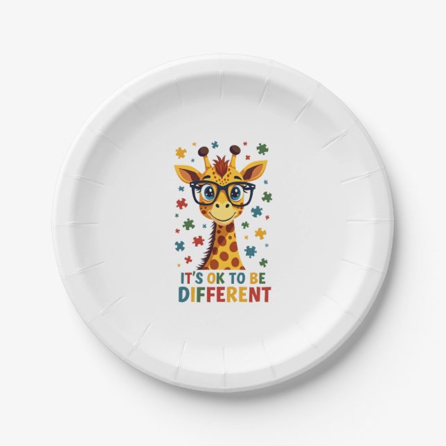 It's Ok To Be Different Giraffe Autism Awareness B Paper Plates (Front)