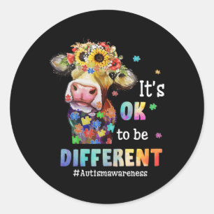 It's Ok To Be Different Heifer Cow Puzzle Autism A Classic Round Sticker