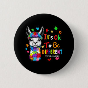 It's Ok To Be Different Llama Autism Awareness Boy Button