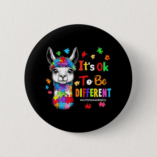 It's Ok To Be Different Llama Autism Awareness Boy Button (Front)