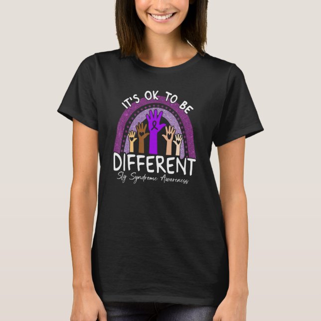 It's Ok To Be Different Sly Syndrome Awareness Pur T-Shirt (Front)