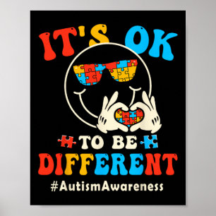 Its Ok To Different Autism Groovy Smile Face Puzzl Poster