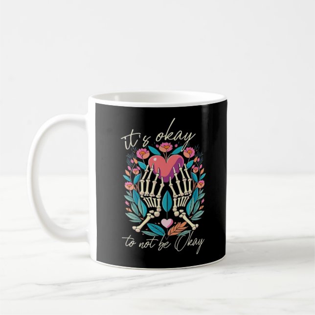 Its Ok To Not Ok Skeleton Hands With Heart Minimal Coffee Mug (Left)