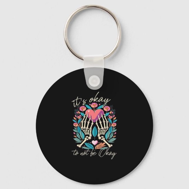Its Ok To Not Ok Skeleton Hands With Heart Minimal Keychain (Front)