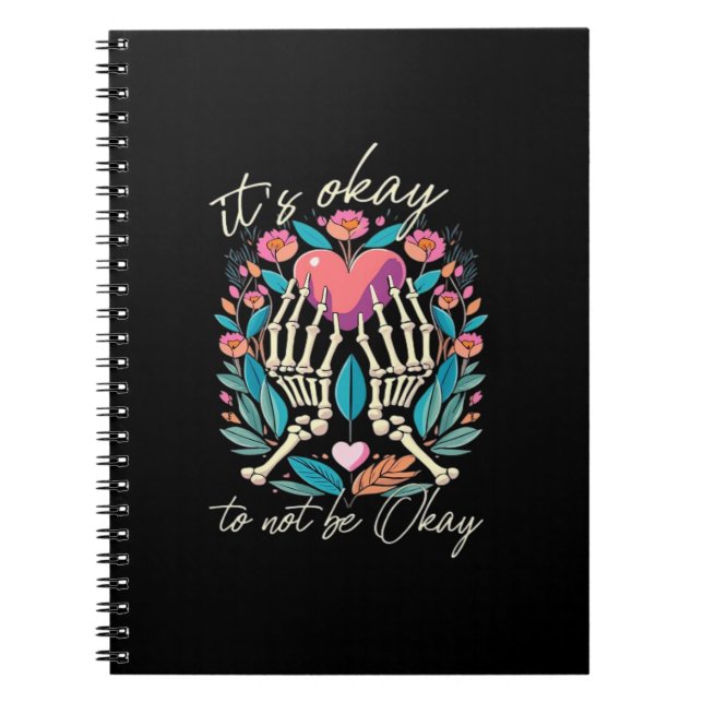 Its Ok To Not Ok Skeleton Hands With Heart Minimal Notebook (Front)
