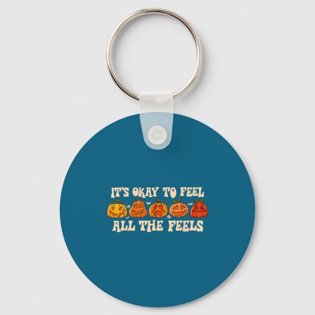 It's Okay To Feel Mental Health Fall Pumpkin Hallo Keychain (Front)