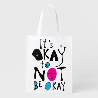 It's Okay to Not Be Fine - Minimal Line Grocery Bag
