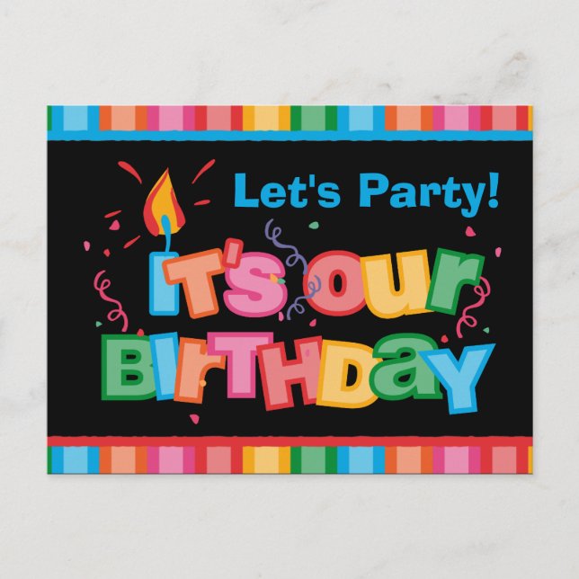 It's Our Birthday Letters Postcard Invitation (Front)